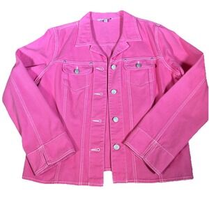Cabi Sz XL Pink Denim Jacket Riveted Stitch Detail Versatile Timeless